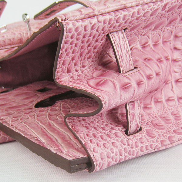 High Quality Fake Hermes Birkin 35CM Crocodile Head Veins Leather Bag Pink 6089 - Click Image to Close